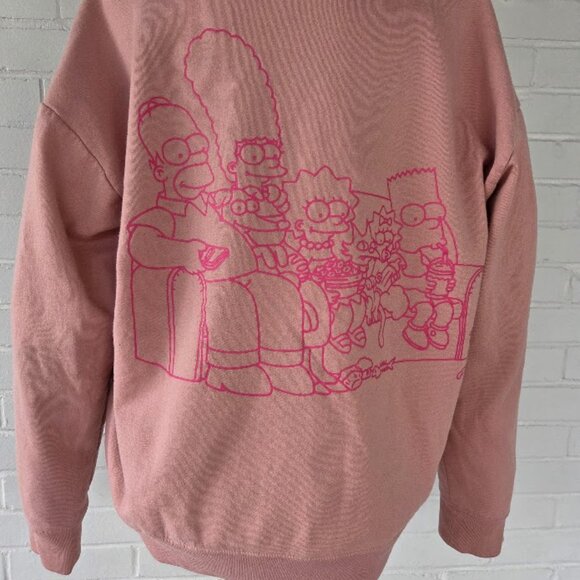 Large Simpsons Graphic Oversized Long Sleeve Two Tone Pink Sweatshirt - Picture 10 of 13